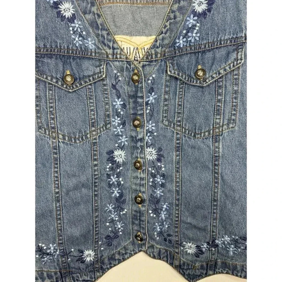 STUDIO WEST DENIM VEST Women's Blue Floral Embroidery Vintage Casual Cowgirl XL - Picture 4 of 7